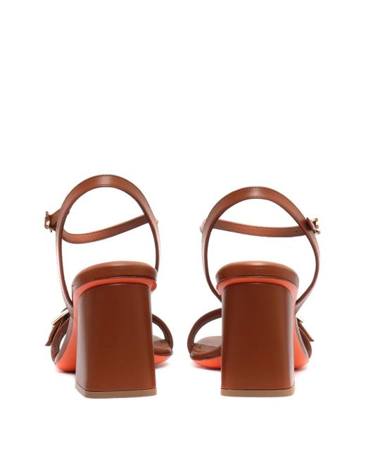 Santoni Brown Block-Heel Buckle-Detail Sandals
