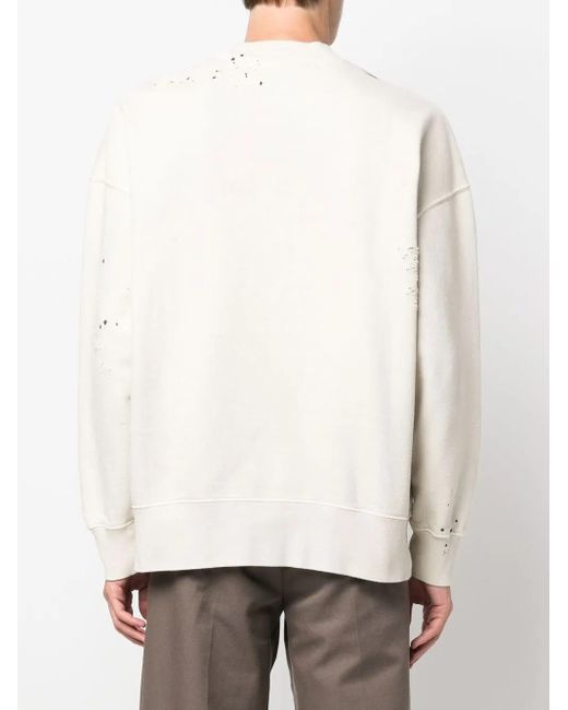 Palm Angels White Logo-print Distressed-finish Sweatshirt for men