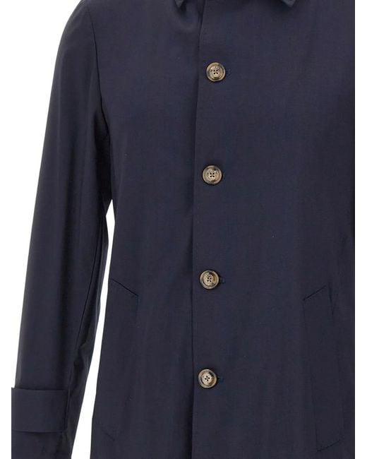 Barba Napoli Blue Single-Breasted Button-Up Coat for men