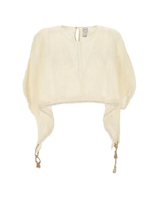 120% Lino White Handkerchief-Hem Top