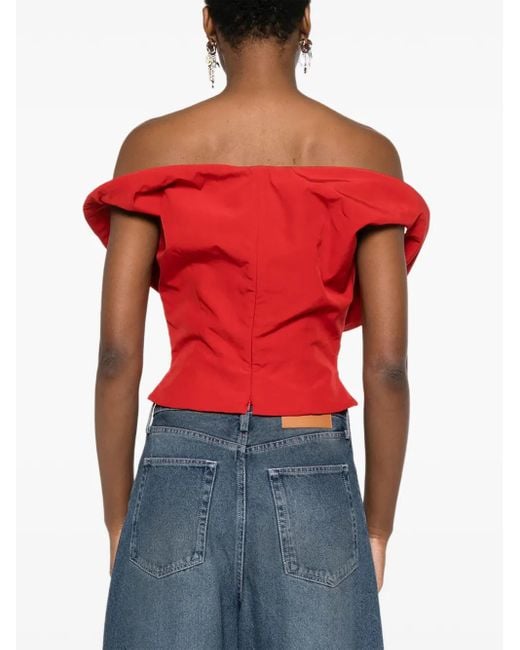 Magda Butrym Red Off-Shoulder Asymmetric Top