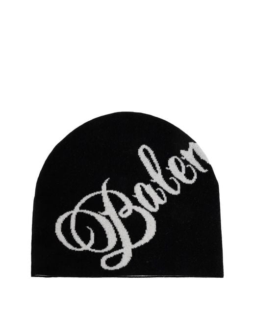 Balenciaga Black Wool Beanie With Logo for men