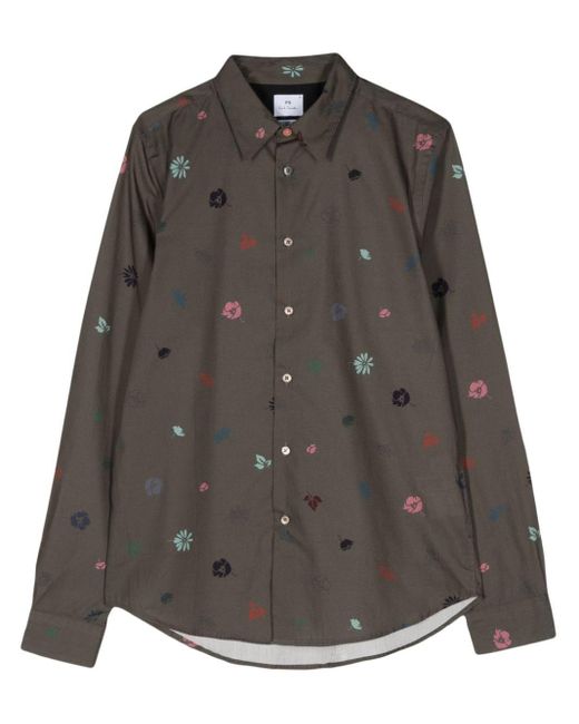 PS by Paul Smith Gray Floral-print Organic Cotton Shirt for men