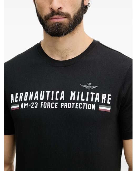 Aeronautica Militare Black Logo-Print T-Shirt for men