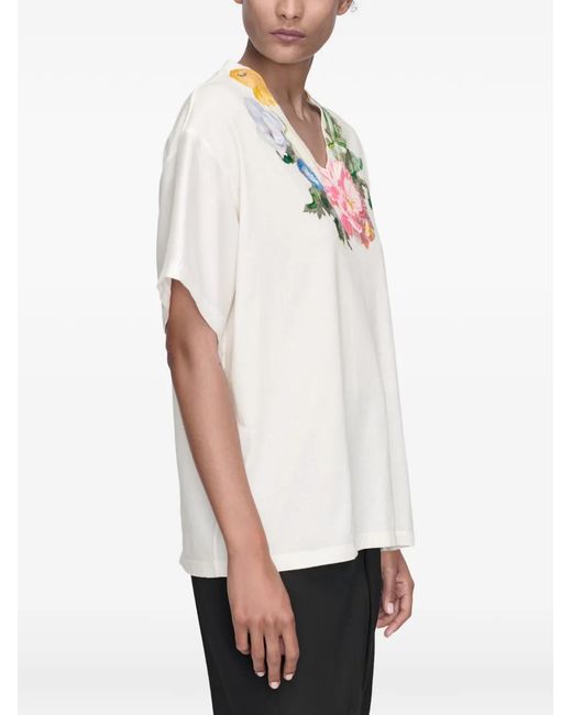 Maison Margiela White Floral V-Neck T-Shirt