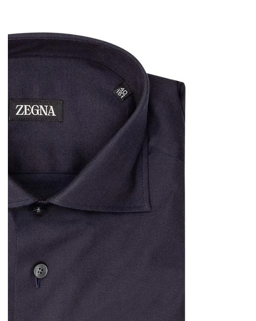 Zegna Blue Chemise À Boutonnière Sur Le Devant for men