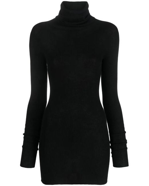 Rick Owens Black Ribbed-Knit Wool Minidress