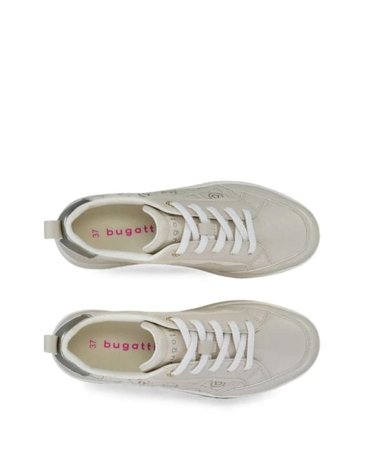Bugatti White Monogram-Embossed Metallic-Effect Sneakers