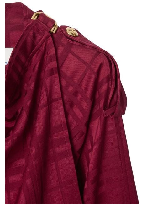 Burberry Red Check Double-Breasted Silk Trench Coat