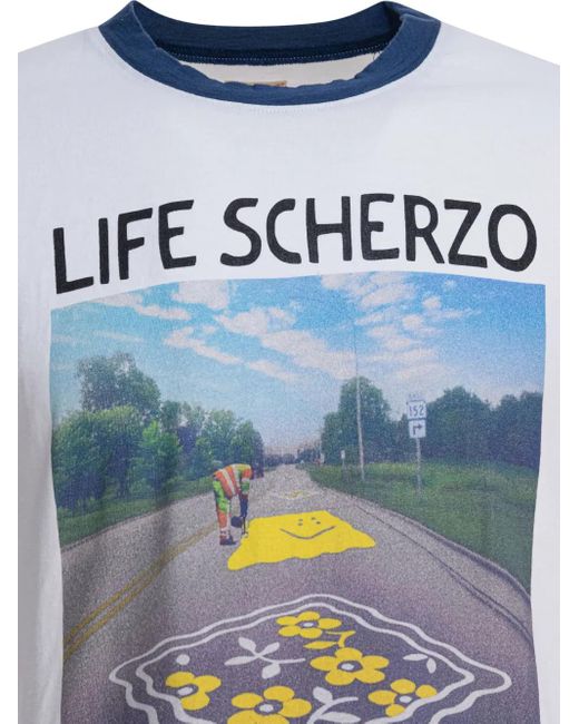 Kapital Blue Graphic-Print Crew-Neck T-Shirt for men