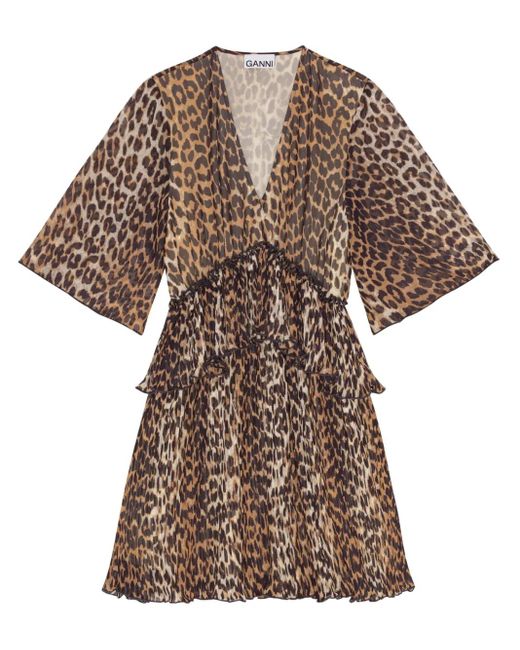 Ganni Brown Leopard Print Mini Dress