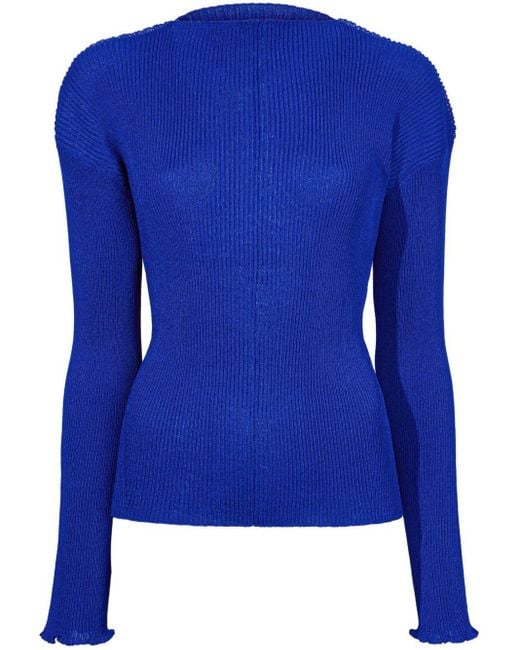 Proenza Schouler Blue Geripptes Sweatshirt mit Stehkragen