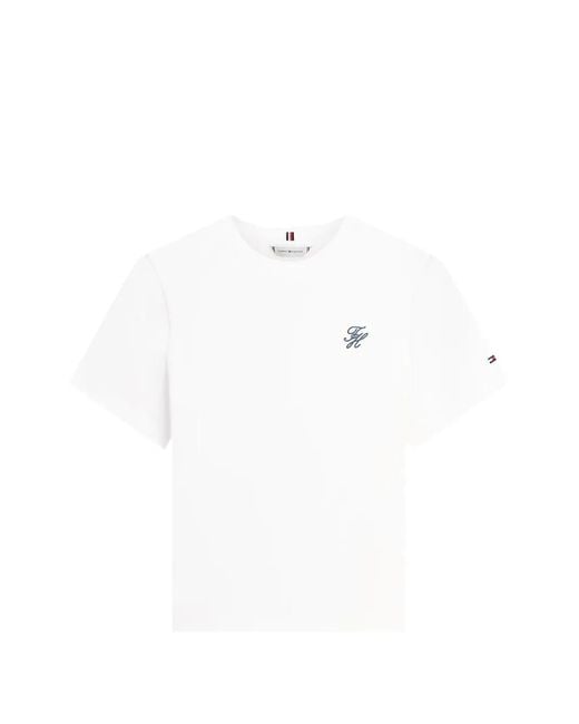 Tommy Hilfiger White Embroidered-Logo T-Shirt
