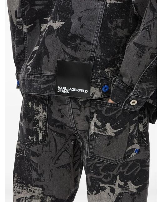 Karl Lagerfeld Gray Classic Denim Jacket With Abstract Graffiti Print for men