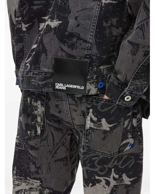 Karl Lagerfeld Gray Classic Denim Jacket With Abstract Graffiti Print for men