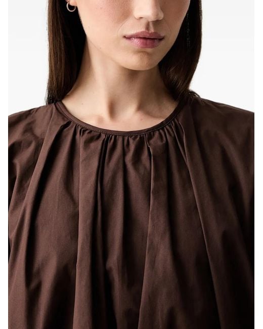 ViCOLO Brown Gathered Tie-Fastening Blouse