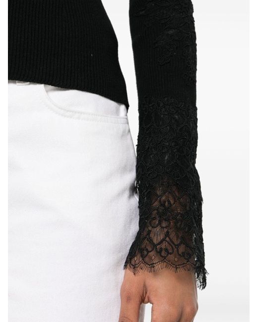 Ermanno Scervino Black Lace-detail Knitted Cardigan