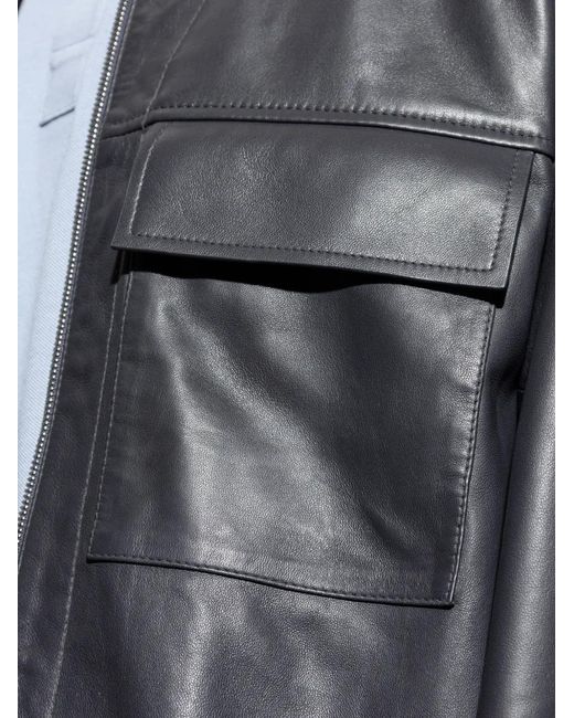 Paul Smith Gray Zip-Up Leather Jacket for men
