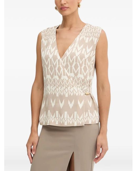 Guess White Monogram V-Neck Wrap Blouse
