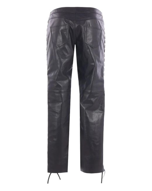Isabel Marant Gray Lace-Up Leather Straight Trousers