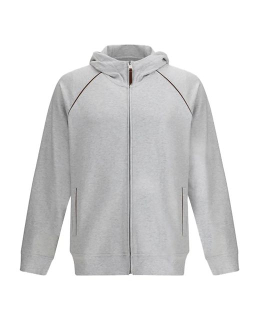 Brunello Cucinelli Gray Hooded Zip-Up Hoodie for men