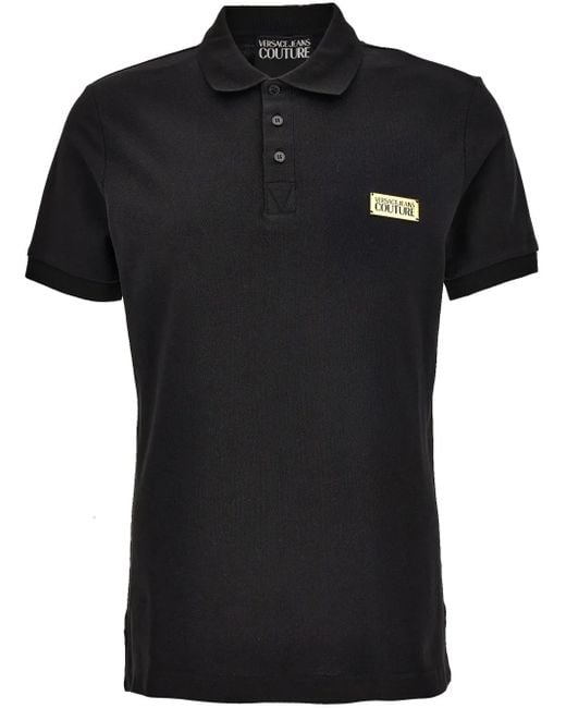 Versace Jeans Couture Black Logo-Plaque Polo Shirt for men
