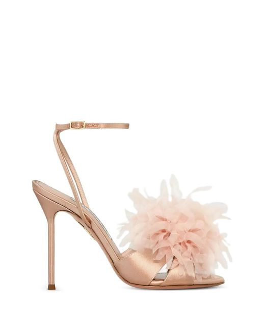 Aquazzura Pink Poème Flower-Embellished Ankle-Strap Sandals