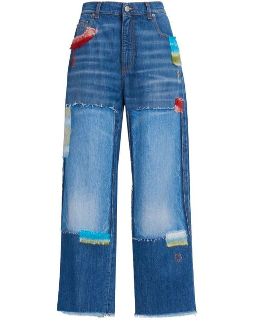 Marni Blue Gerade Jeans im Patchwork-Look