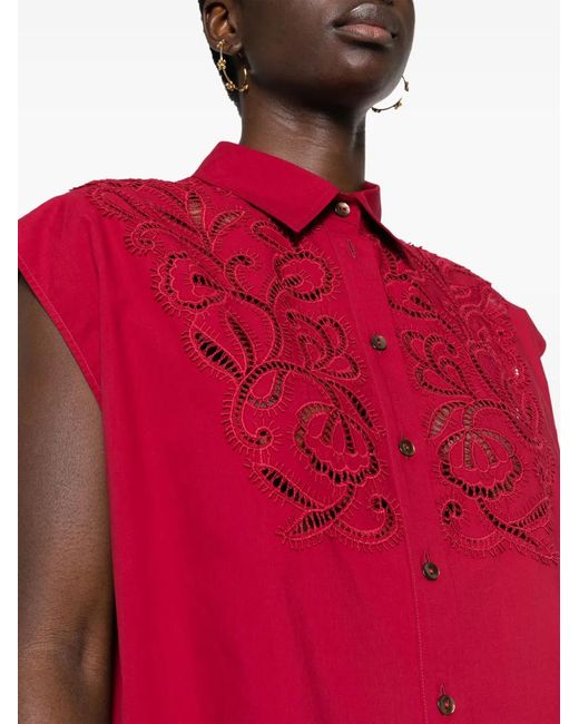 P.A.R.O.S.H. Red Broderie-Anglaise Cotton Shirt