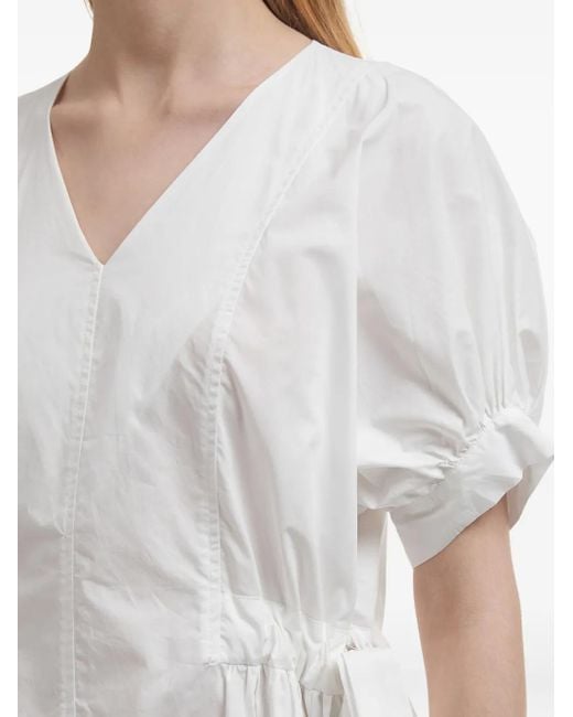 Vestido corto de manga farol con cuello en V B+ AB de color White