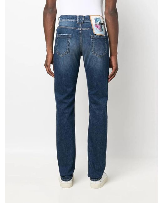 Billionaire Blue Logo-Patch Straight-Cut Jeans for men