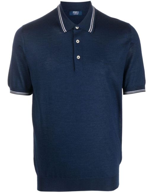 Fedeli Blue Eton Short-sleeve Polo Shirt for men
