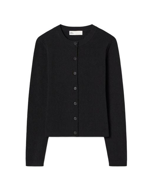 Tory Burch Black Pointelle Viscose Cardigan