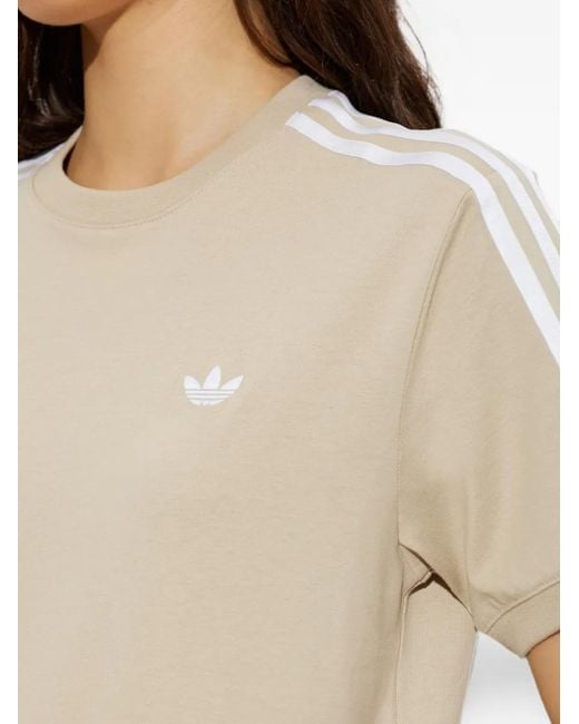 Adidas White Ruffle-Trim Striped-Sleeve T-Shirt
