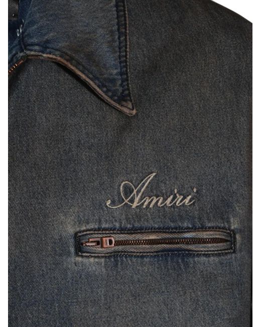 Amiri Black Skels Leather-Patch Denim Jacket for men