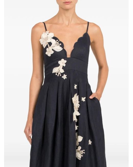 Agua Bendita Blue Sula Cauca Floral-Appliqué Maxi Dress
