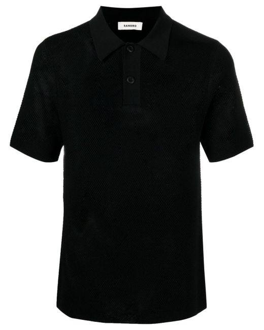 Sandro Black Waffle-knit Polo Shirt for men
