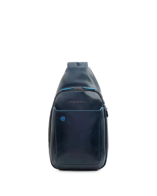 Piquadro Blue Logo-Plaque Leather Backpack