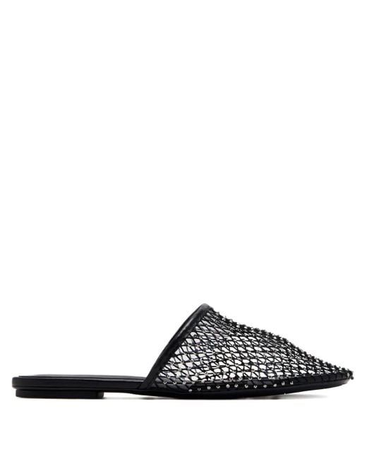 SCHUTZ SHOES Black Crystal-Embellished Mesh Flat Mules