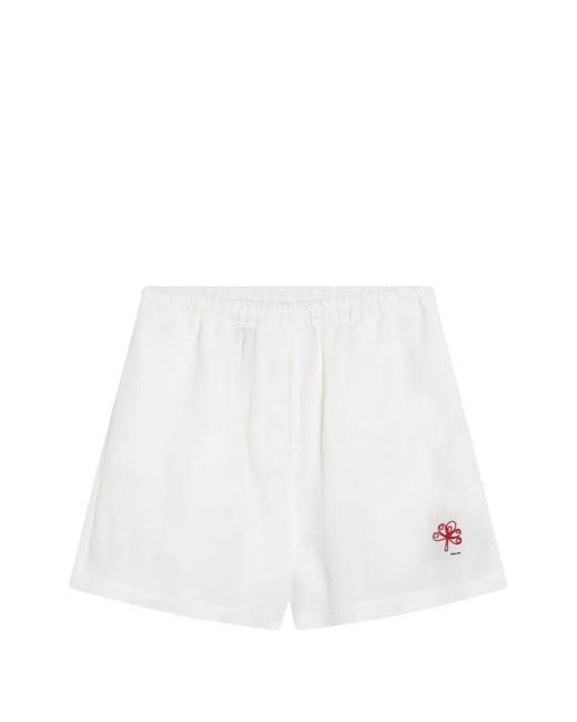 Prada White Embroidered Elasticated-Waist Shorts