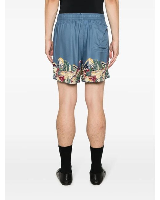 Bode Blue Beaded Graphic-Print Deck Shorts for men