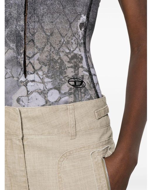 DIESEL Gray T-Lye-N1 Strappy Bodysuit With Abstract Print