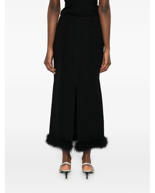 Moschino Black Feather-Trim Maxi Skirt
