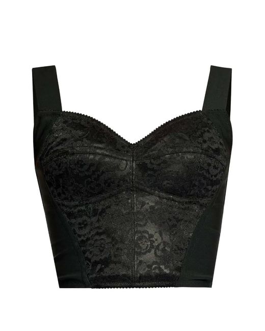Dolce & Gabbana Black Lace-Overlay Cropped Bustier