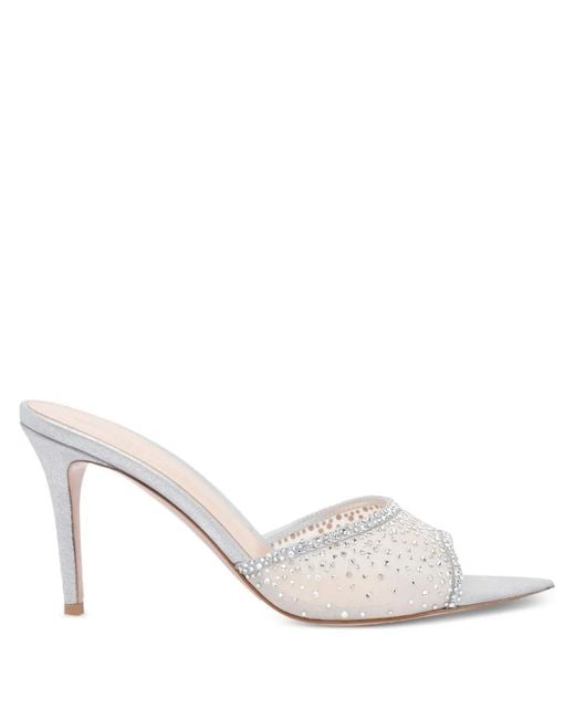 Gianvito Rossi White 85Mm Crystal-Embellished Heeled Mules