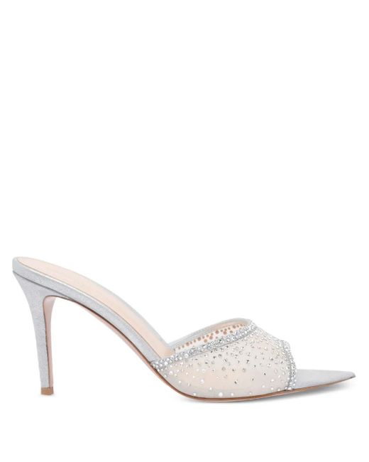 Mules Con Cristalli 85Mm di Gianvito Rossi in White