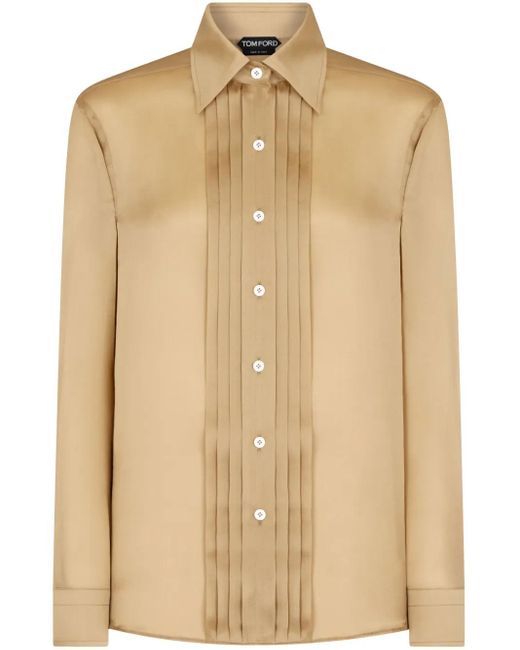 Tom Ford Natural Plisse-Panel Silk Shirt
