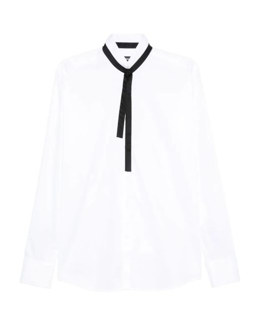 Karl Lagerfeld White Neck-Tie Cotton Shirt for men