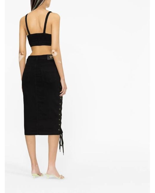 Versace Jeans Couture Black Logo-Patch Pencil Skirt