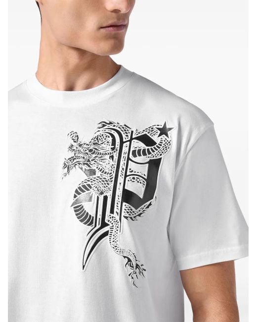 Philipp Plein White Ss Dragon T-Shirt for men